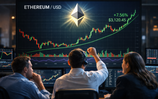 Traders staring at a bullish ethereum chart