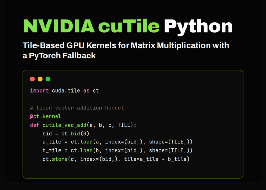 NVIDIA cuTile Python Tutorial: Building Tiled GPU Kernels for Vector Addition, Matrix Addition, and Matrix Multiplication in Colab