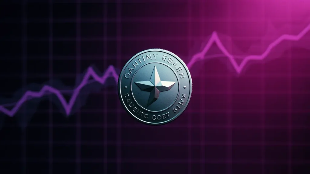 Cardano ADA coin with purple gradient price chart grid in studio lighting
