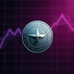 Cardano ADA coin with purple gradient price chart grid in studio lighting