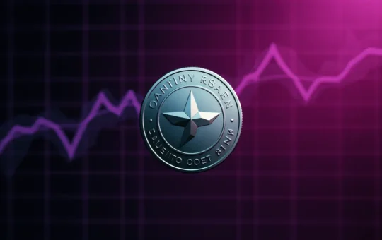 Cardano ADA coin with purple gradient price chart grid in studio lighting