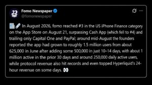 FOMO Cracks Top 5 US Finance Charts, Passes Kalshi and Cash App