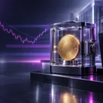 Bitcoin secured as collateral in a modern bank vault, representing institutional crypto lending and market risk.